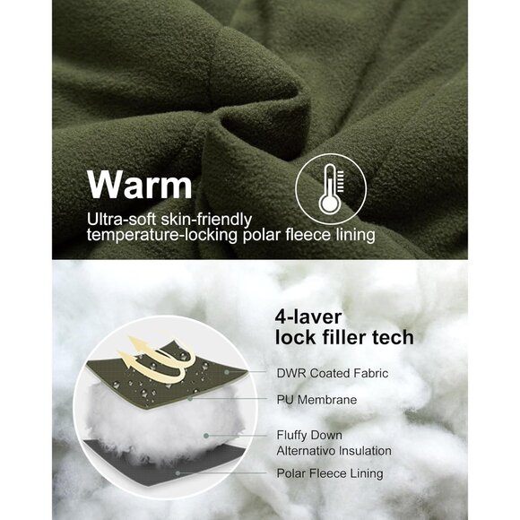 Women's Plus Size Winter Coat Insulated Military Parka Jacket Waterproof Fleece - Picture 4 of 7